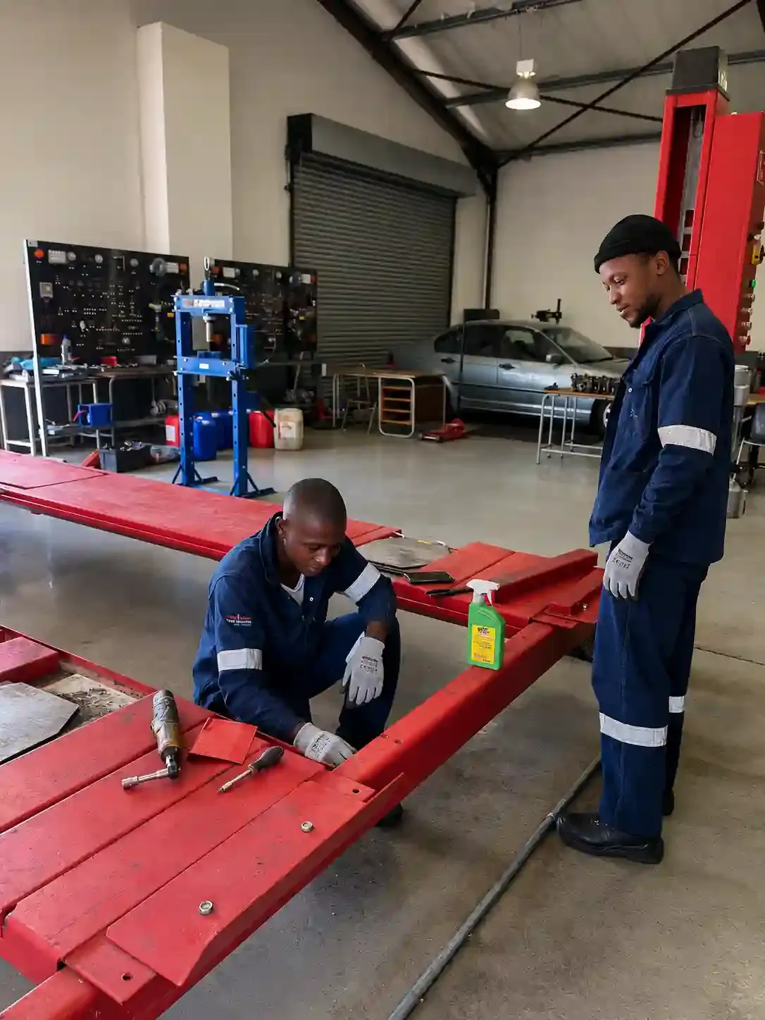 Nkuthobano technicians completing workshop maintenance