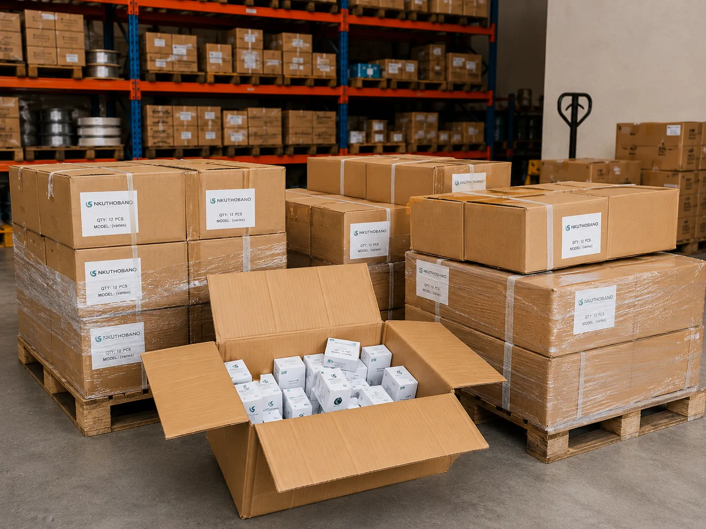Stock received and organised in a warehouse